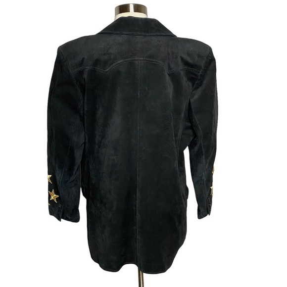 Vintage Jordache Black Suede Blazer Star Embroidery USA Made Size M - Picture 3 of 5